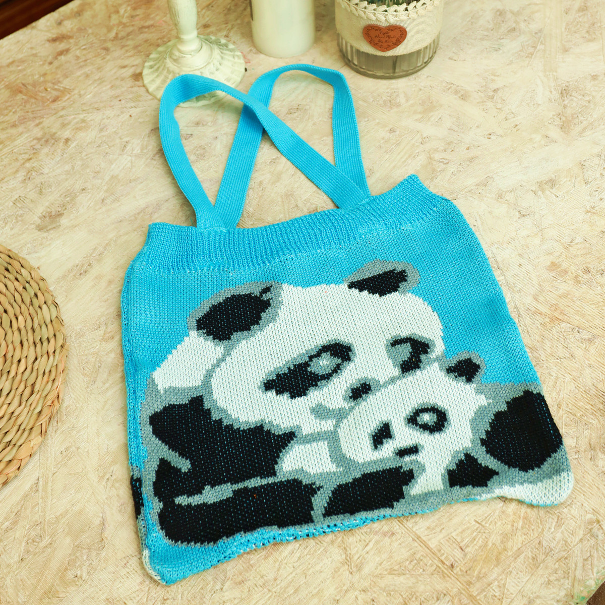 产地货源跨境新款手钩包包熊猫图案沙滩包休闲包单肩包爆款现货