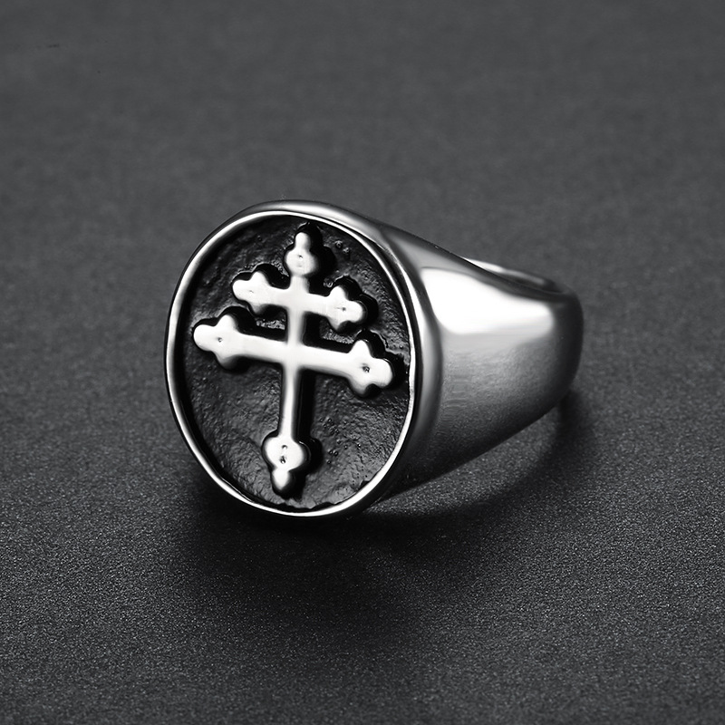 Daily Occasion Stainless Steel Material Retro Cross Stainless Steel Plating Men's Rings
