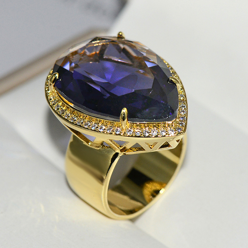 Luxurious Water Droplets Brass Inlay Crystal Rings display picture 2