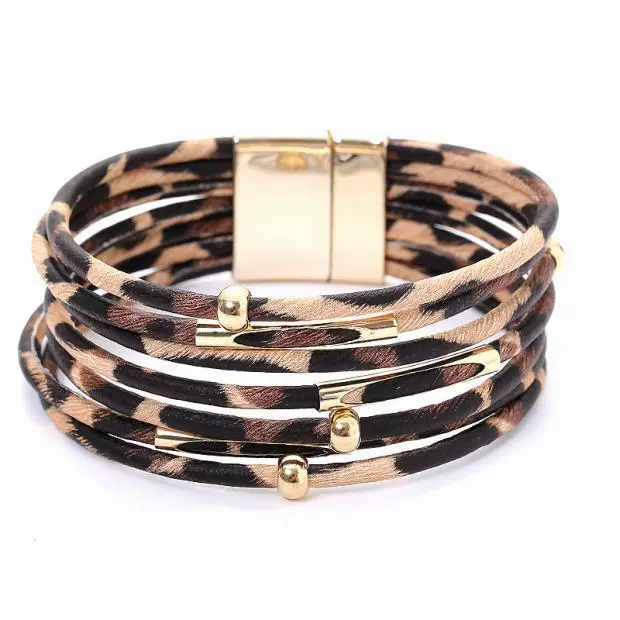 Браслет леопард Leopard LeatherBracelet кожаный браслет из кожи с бусинами и трубкой браслет с магнитной пряжкой