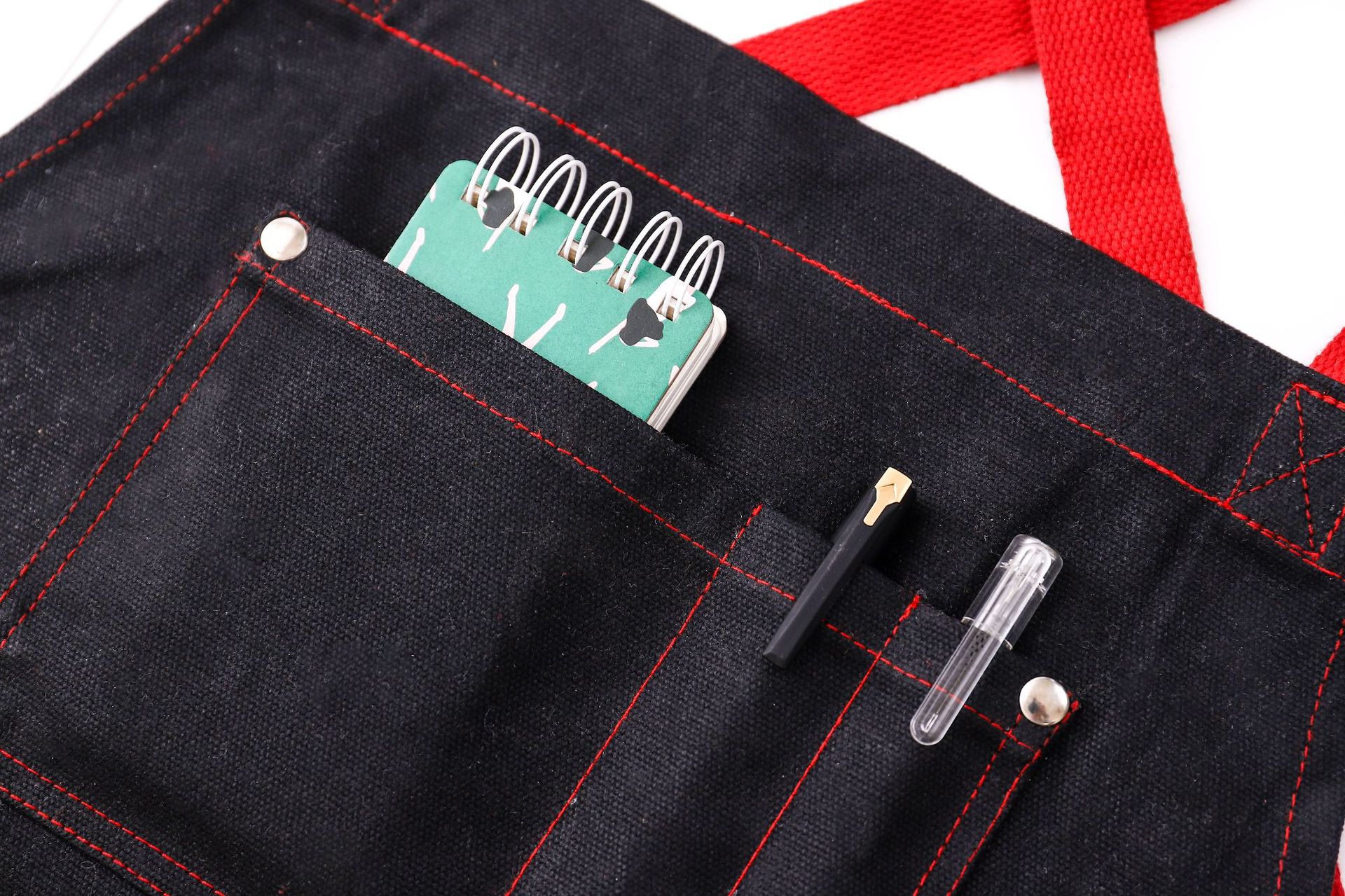 黑色耐用男士餐廳圍裙 烹飪圍裙  燒烤圍裙 3口袋