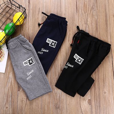 2019新款童装男童休闲运动中裤中大童纯棉舒适五分裤男孩针织短裤|ru