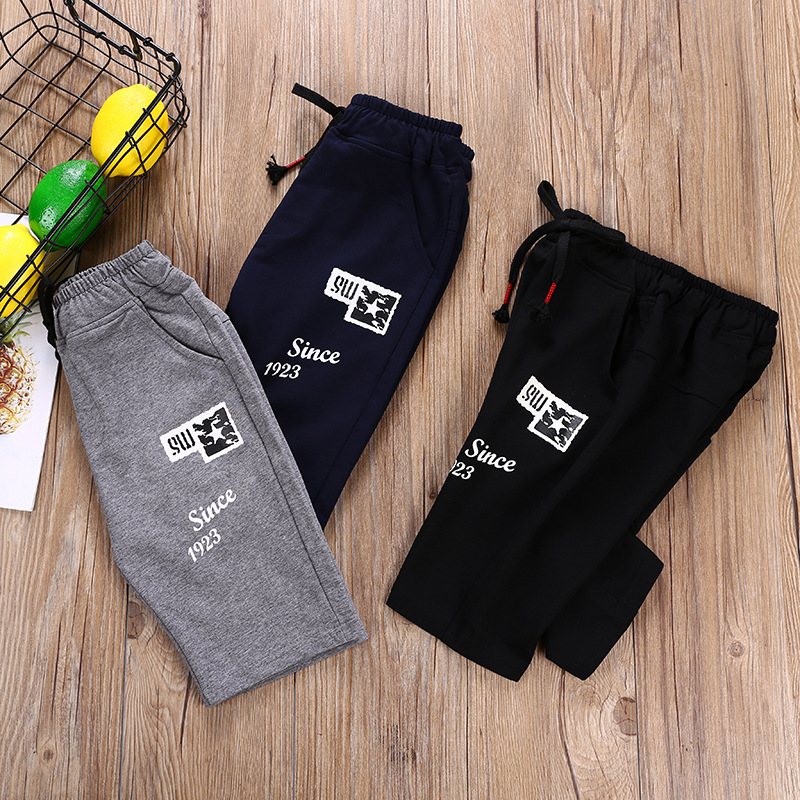 2019新款童装男童休闲运动中裤中大童纯棉舒适五分裤男孩针织短裤|ru