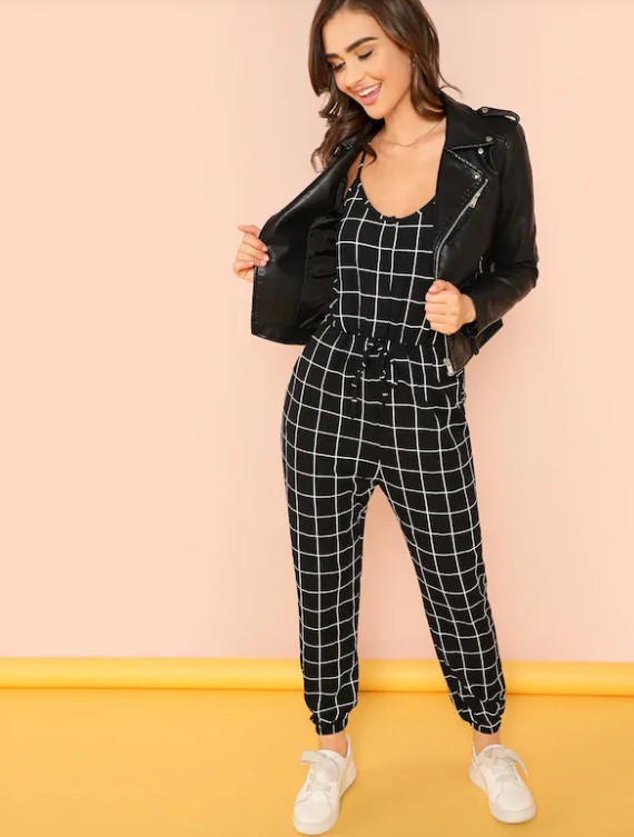 Summer Sexy Sling Plaid Tie Harness Jumpsuit