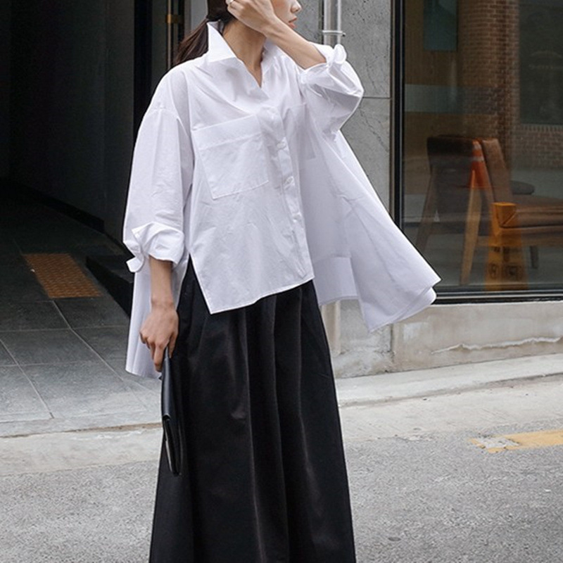 Csm2022 Cross-border Spring/summer Clothing New White Shirt Women's Korean-style Loose Oversized Long Sleeves Design Sun Protection Clothing display picture 2