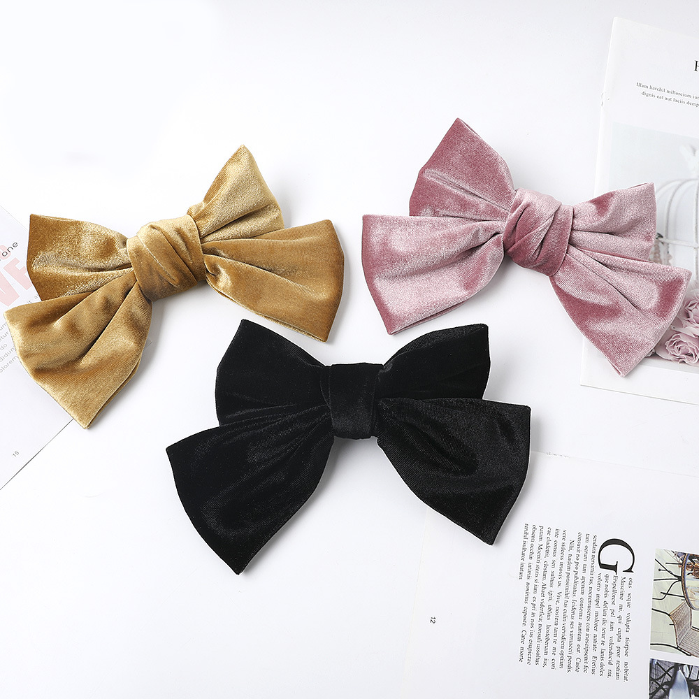 New Fashion Korean Velvet Bow Hairpin Velvet Gold Velvet Cloth Spring Clip Nihaojewelry Wholesale display picture 1