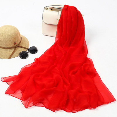 2019春季纯色围巾女 丝巾高档披肩 纯色仿真丝优柔纱旅游防晒丝巾|ms