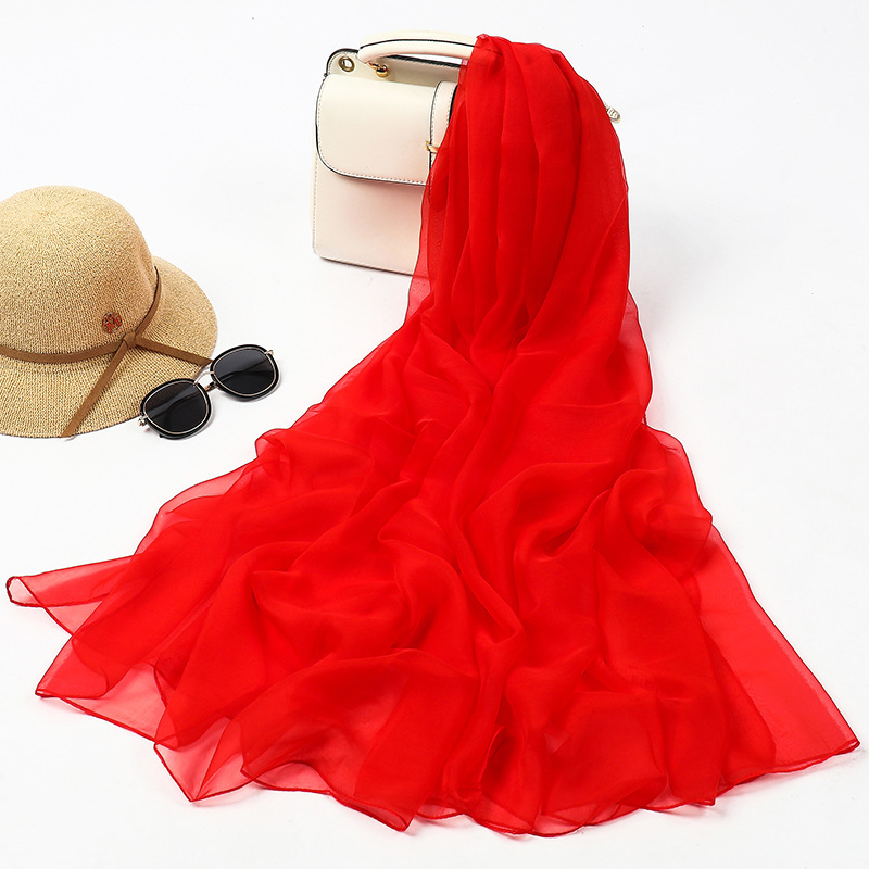 2019春季纯色围巾女 丝巾高档披肩 纯色仿真丝优柔纱旅游防晒丝巾|ms