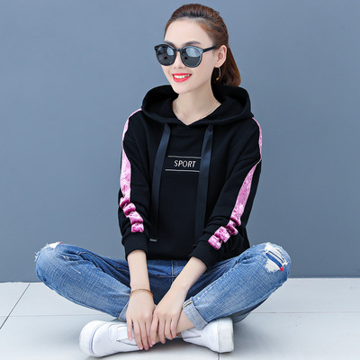 衛衣女2019新款韓版春季學生外套ins時尚休閑潮牌連帽女上衣撞色