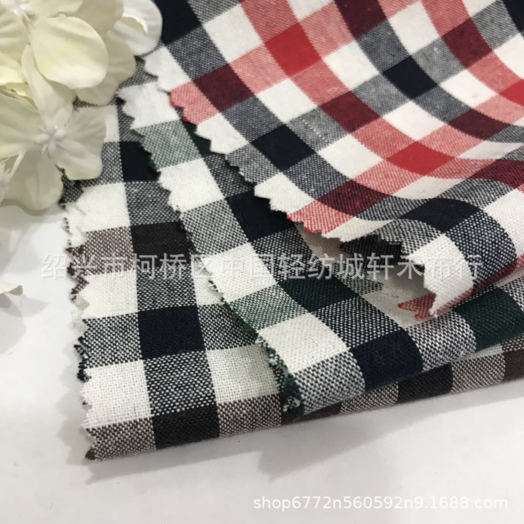 经典21支涤棉色织双色大朝阳格面料 箱包鞋材帽子蝴蝶结用料 批发