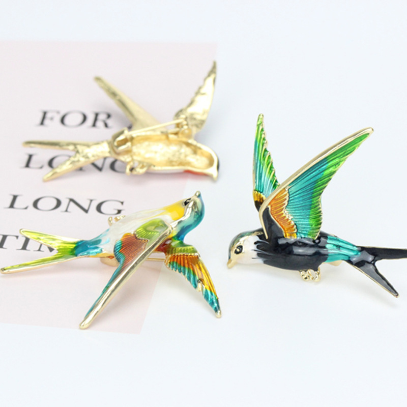 fashion collar pin zinc alloy dripping oil swallow bird brooch pin  NHBAI602925picture1