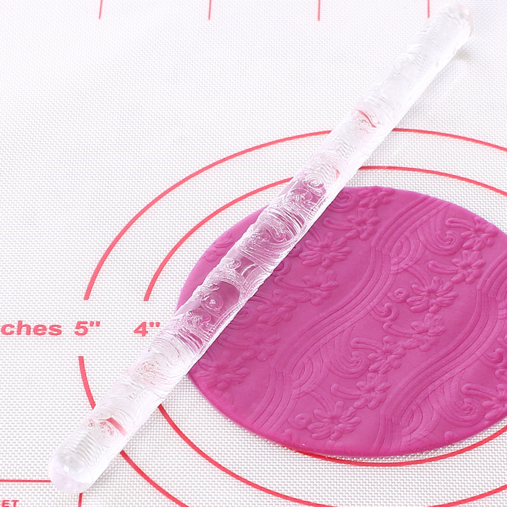 DIY透明不粘亚克力翻糖印花擀面杖亚克力雕花擀面杖压花擀面杖