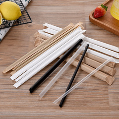 Mingxing Disposable Kraft Paper Single Striped Individually Packaged Bubble Tea Slush Drink White Paper Thick and Thin Transparent Straw