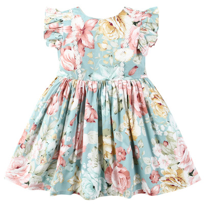 ShiJun Europe and America new pattern Flying sleeve Dress pure cotton girl printing Dress Baby girl dress