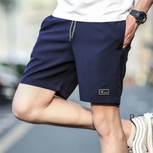 外貿男式夏季五分系繩松緊短褲純色彈舒適運動休閑跑步寬松大碼褲