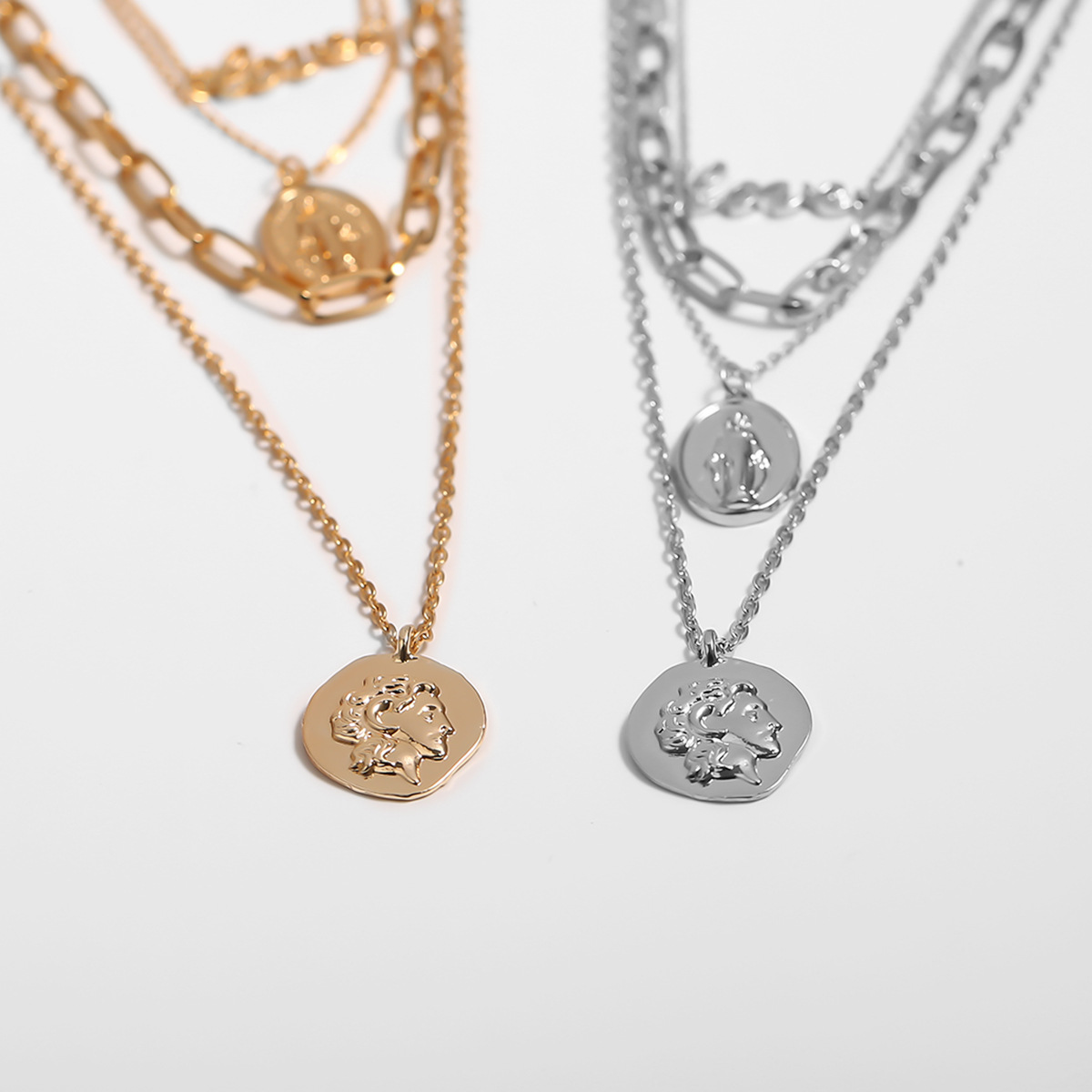 欧美跨境饰品 个性浮雕love字母项饰女 复古叠搭时尚多层人像项链