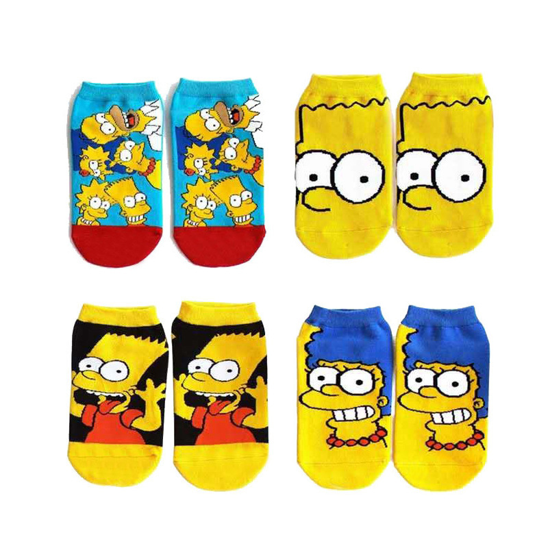 Cross-border hot selling Korean version of combed cotton cartoon boat Socks spring and summer Simpsons couple low socks wholesale