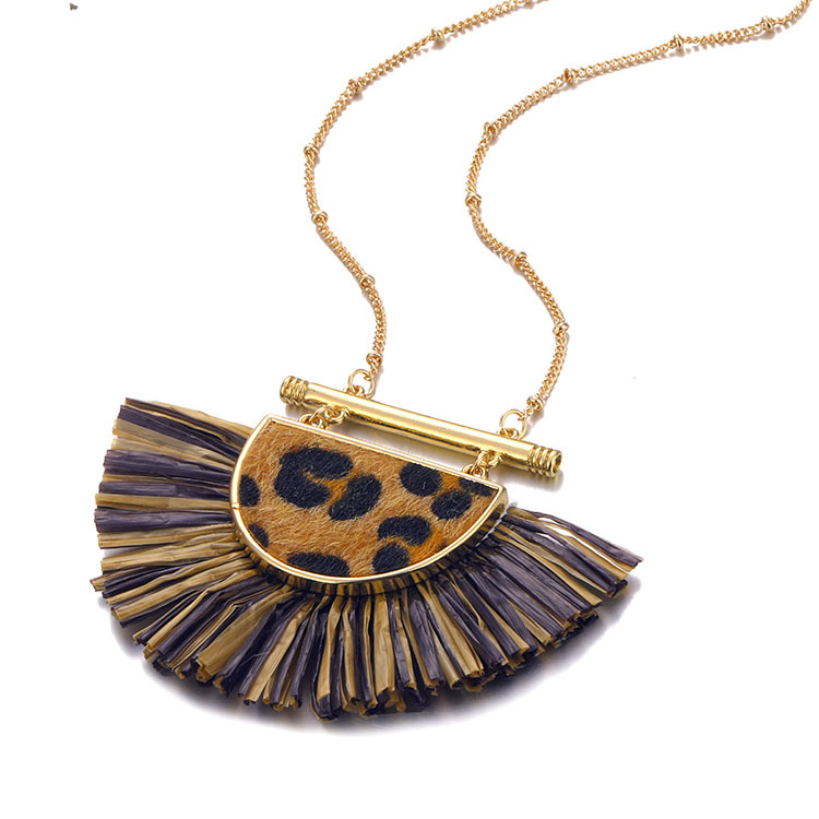 欧美跨境新款项链波西米亚风拉菲草米珠花项链PP草首饰女士