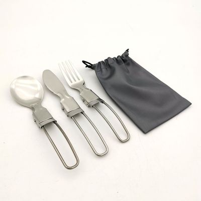 亚马逊 食品级环保便携304不锈钢折叠三件套户外刀叉勺餐具套装|ms