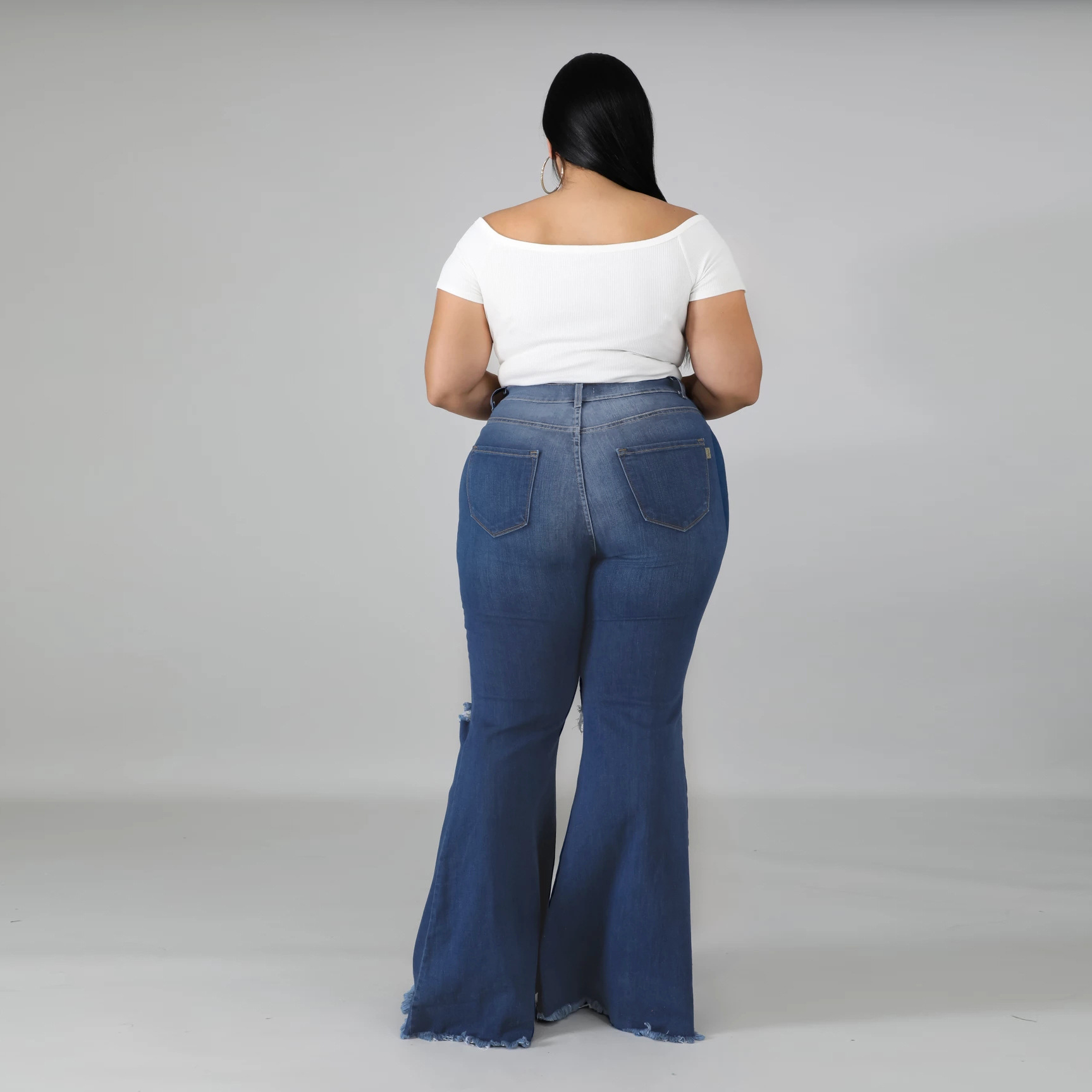 Holes Stretch Slim Plus Size Flared Jeans NSSF89989