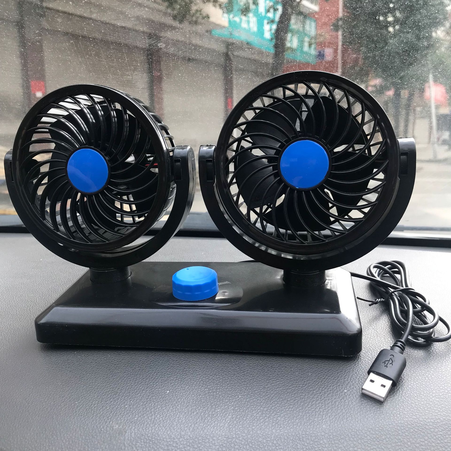 車載風扇強力汽車內大風力貨車小面包車家車通用雙頭電風扇USB款
