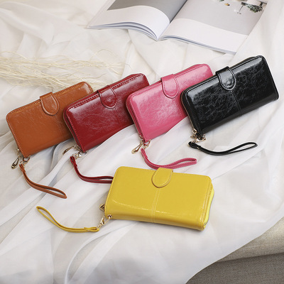 Foreign trade Selling Oil Wax Leather wallets Retro Oil skin Mobile phone bag have more cash than can be accounted for zipper Coin bag Ladies Card package Bills