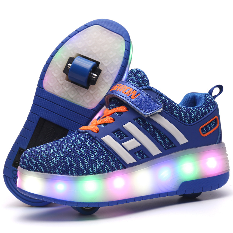 儿童单轮自动款暴走鞋男女成人隐形带轮子网布透气轮滑鞋LED灯鞋