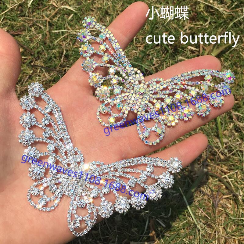 精致小蝴蝶水钻花婚纱礼服装饰手缝钻花头巾头饰水钻衣服裙手缝钻