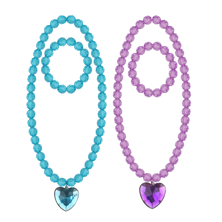 儿童项链手链套装欧美冰雪奇缘首饰女公主长款串珠配海洋之心吊坠|ms