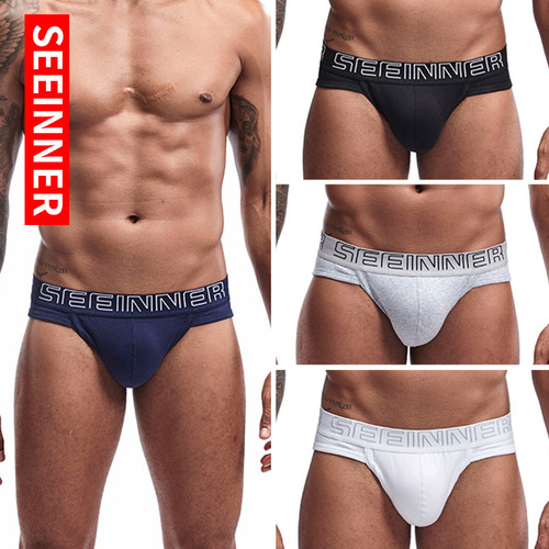 Men's ribbed cotton cross-border best-selling wholesale briefs with breathable solid color low-rise high-cut and lifting triangle underwear