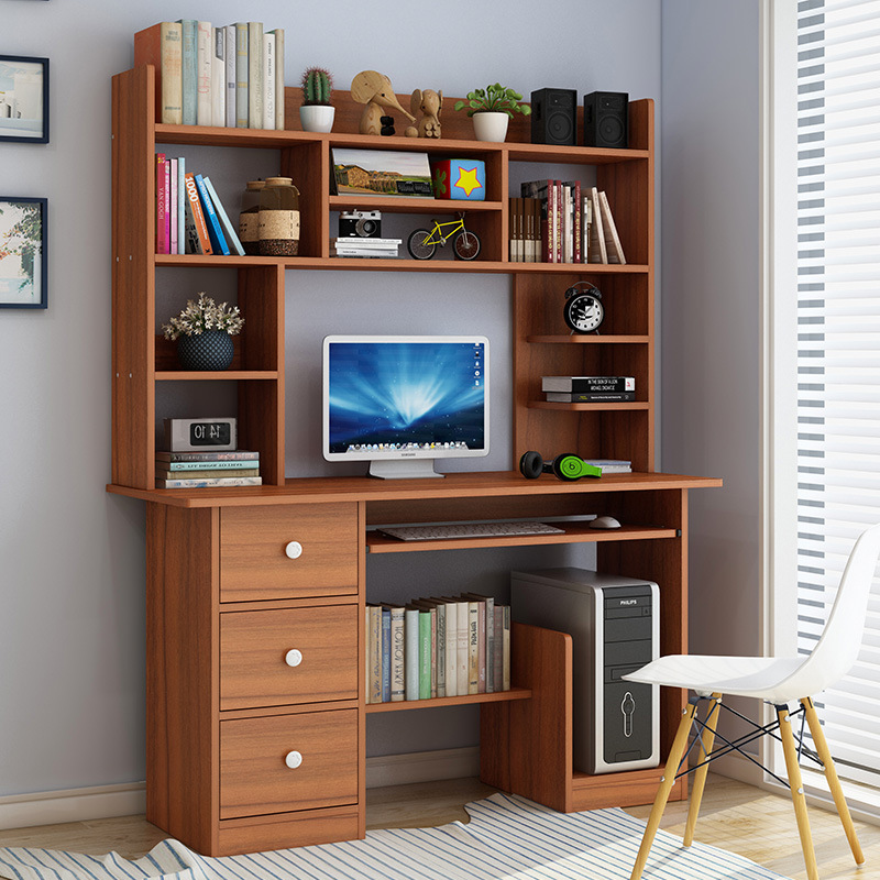 电脑桌简易家用学生卧室书桌带书架组合简约写字台办公桌小桌子