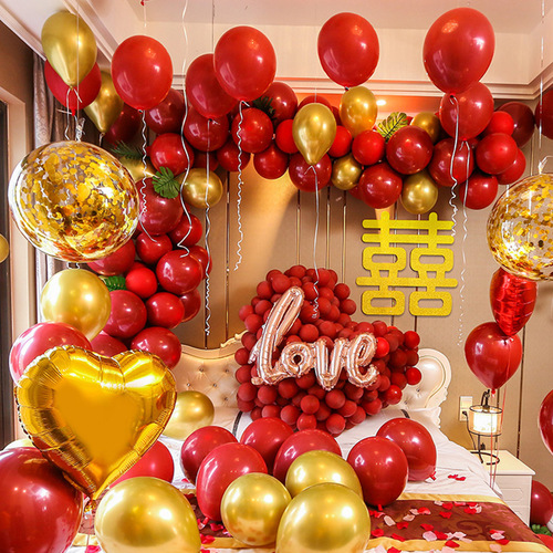Wedding room layout wedding balloon set 10-inch pomegranate red latex ball wedding new house bedroom decoration and layout supplies