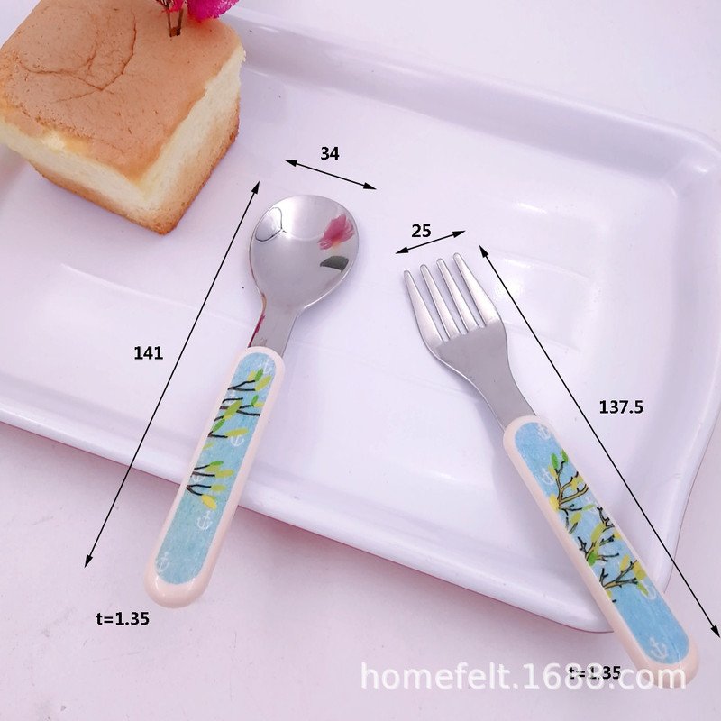 Factory cartoon fork and spoon 304 stainless steel fork and spoon combination suit 304ABS plug handle children's tableware cute gift