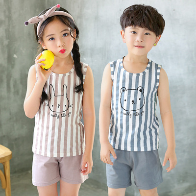 summer Explosive money children Cartoon pure cotton vest suit Boy girl Korean Edition baby vest On behalf of