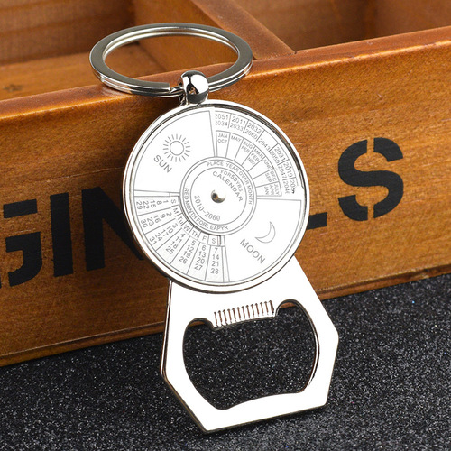 Key chain Chinese/English perpetual calendar key chain bottle opener metal car pendant key chain engraved with LOGO