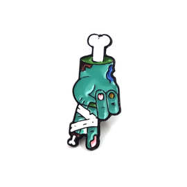 蓝色比耶胜利手势白骨骷髅手创意滴油胸针配饰徽章饰品 wish