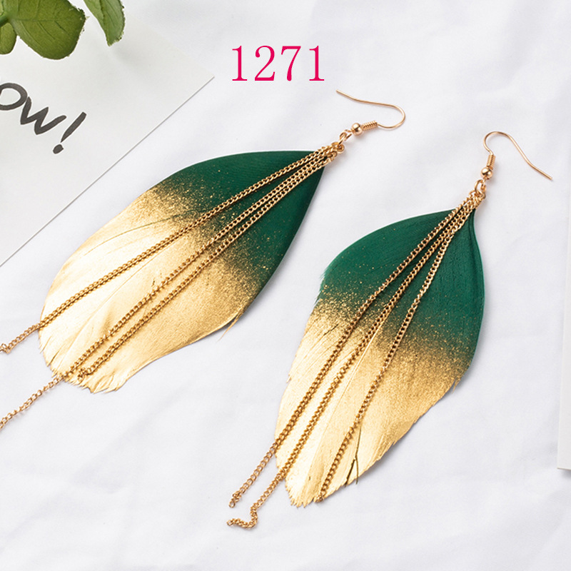 Bohemian Gradient Leaf Chain Alloy Earrings display picture 4