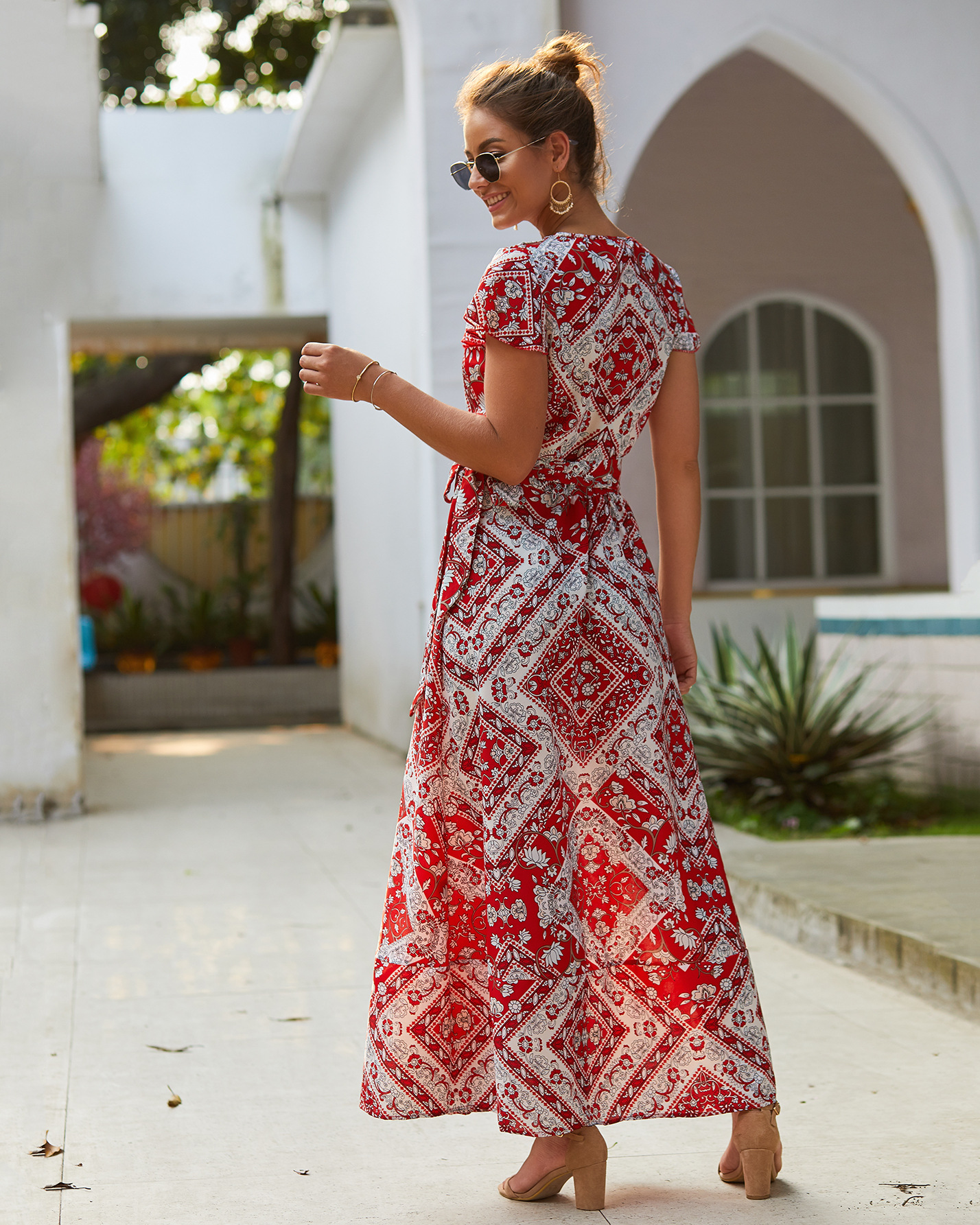 leisure vacation print sexy long dress  NSDY8330