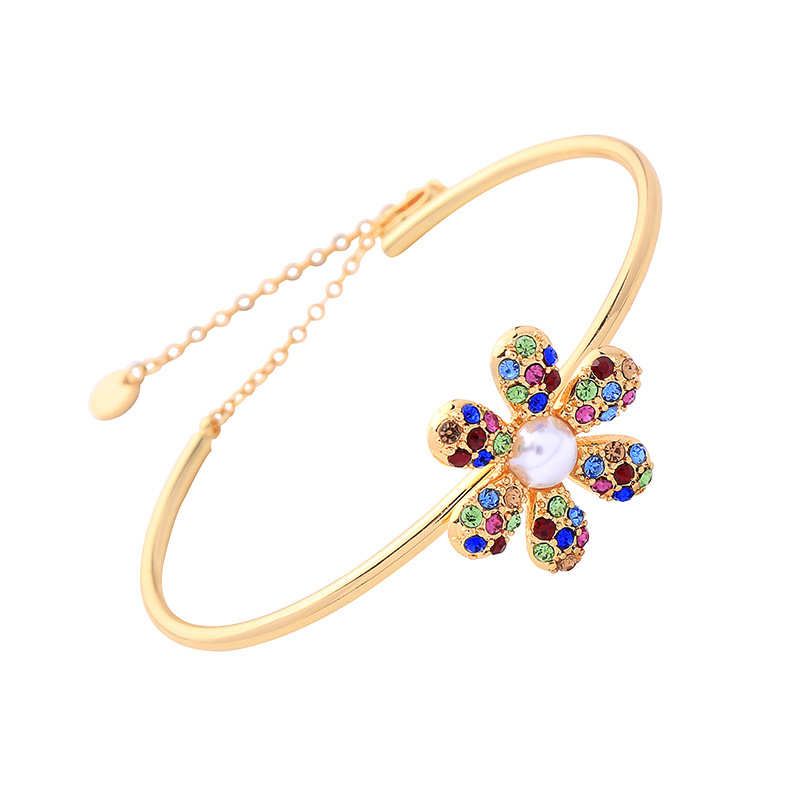 Creative Diamond-encrusted Colorful Flower Opening Adjustable Bracelet display picture 10