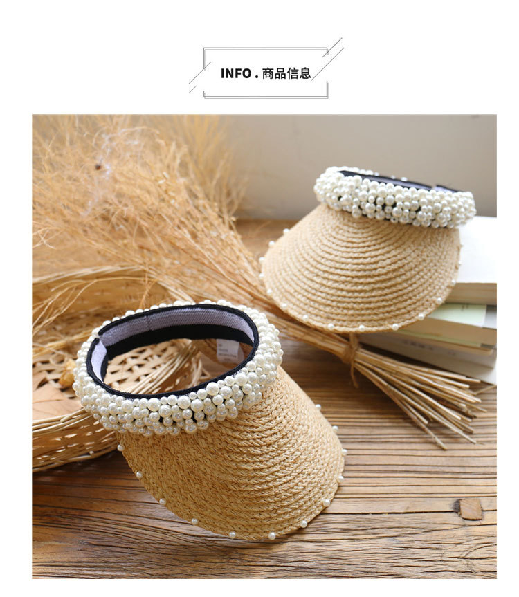 Korea Hand-sewn Pearl Empty Top Straw Hat display picture 14