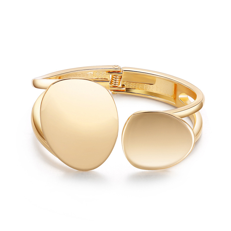 Hollow Asymmetrical Oval Alloy Open Bracelet