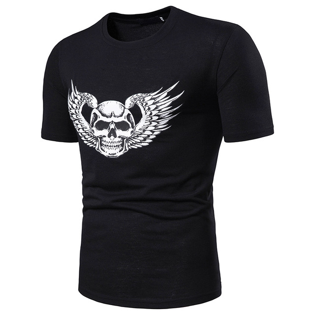 short-sleeved T-shirt chest dynamic drag racing skull printing  