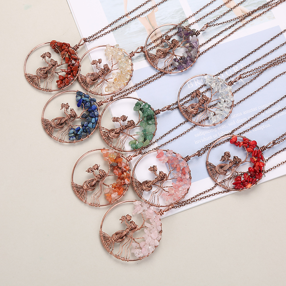 Fashion Tree Alloy Plating Natural Stone Pendant Necklace 1 Piece