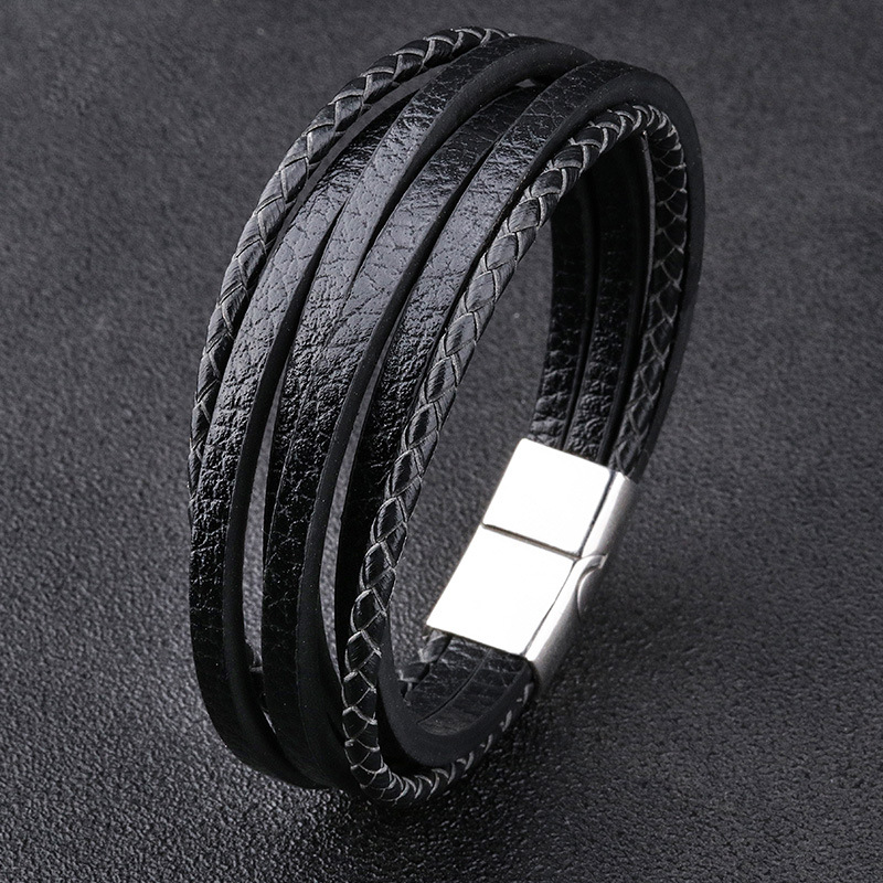 Retro Einfacher Stil Einfarbig Pu-Leder Legierung Magnetschnalle Geschichtet Überzug Männer Armbänder Männer Schnur & Leder Armbänder display picture 2