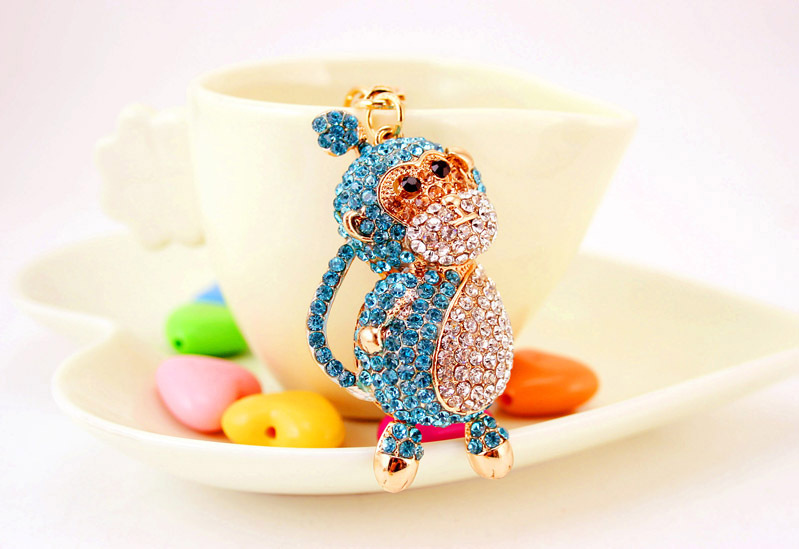 Cute Crystal Diamond Zodiac Monkey Key Chain display picture 5