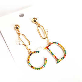 韩国东大门时尚清新简约字母吊坠CD镶钻珍珠长款耳环耳饰