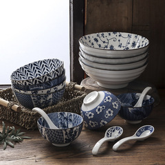 Japanese-style ceramic bowl set creative and traditional dining tableware household face bowl soup bowl underglaze painting restaurant eating bowl salad bowl