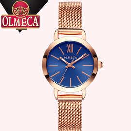 OLMECA定制简约网带女士手表网红女表石英表进口机芯机械表腕表