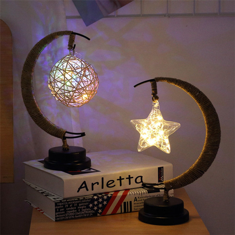 Luz de la luna de la estrella Bola de ratán de Apple LUZ DE Navidad Regalo de Cumpleaños de los niños cuerda de cáñamo hecho a mano USB hierro luz de la noche