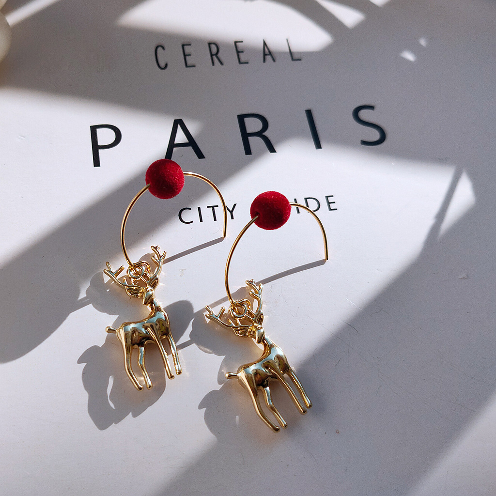 13g Weight Drop Earrings Classification 1 Pair Quantity Daily Occasion Alloy Material Christmas Festival Deer Pattern Women'S Gender Plating Design Simple Style Style 1 Pair Christmas Simple Style Deer Plating Alloy Drop Earrings 5
